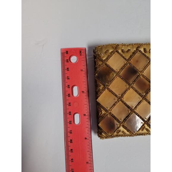 Jivana Faux Tortoiseshell Plastic Tile Seed Bead Zipper Bag Vintage Brown Gold - Picture 3 of 8